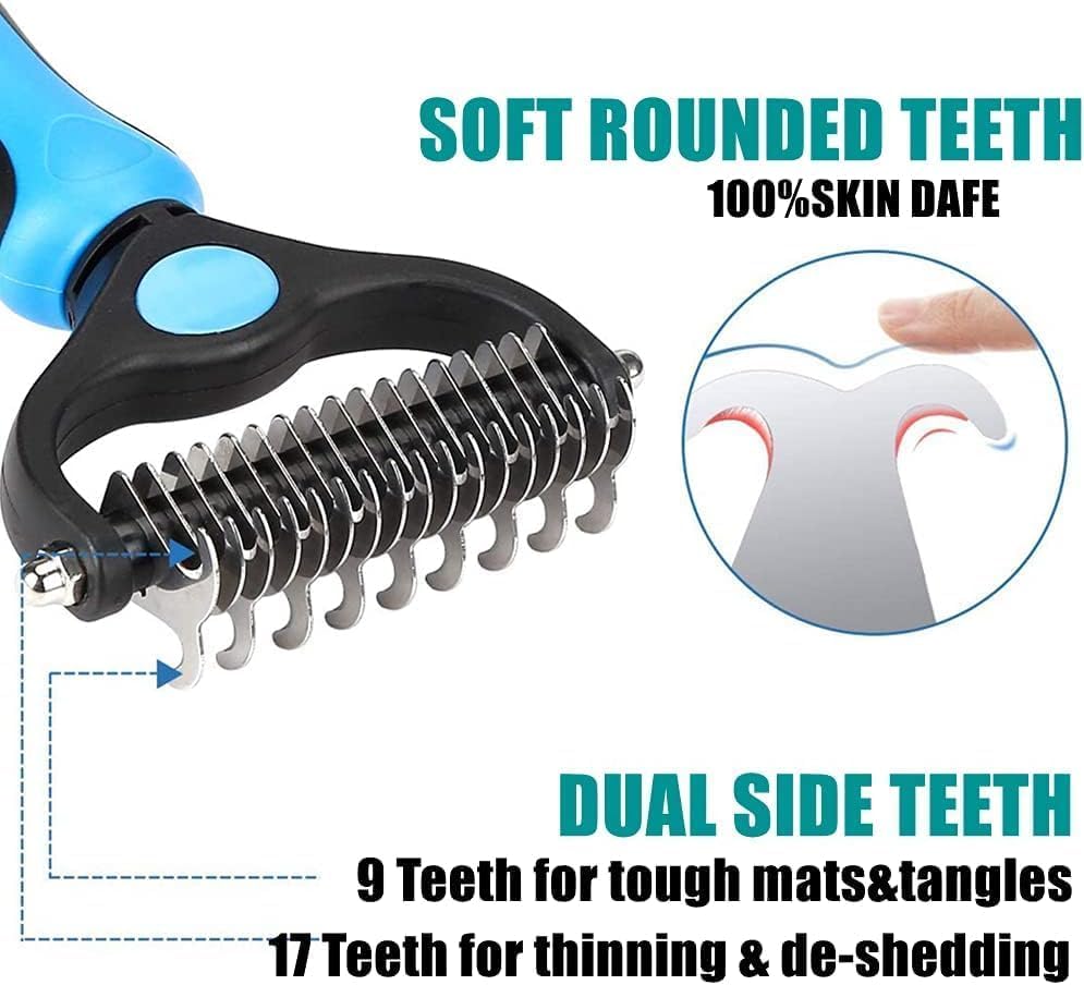 SILENCIO Undercoat Rake for Dogs Double Coat with Pet Comb, Pet Grooming Brush Double-Sided Deshedding Tool Removes Knot & Tangled Hair Dematting Comb for Dogs with Dog Comb for Grooming Furever Brush