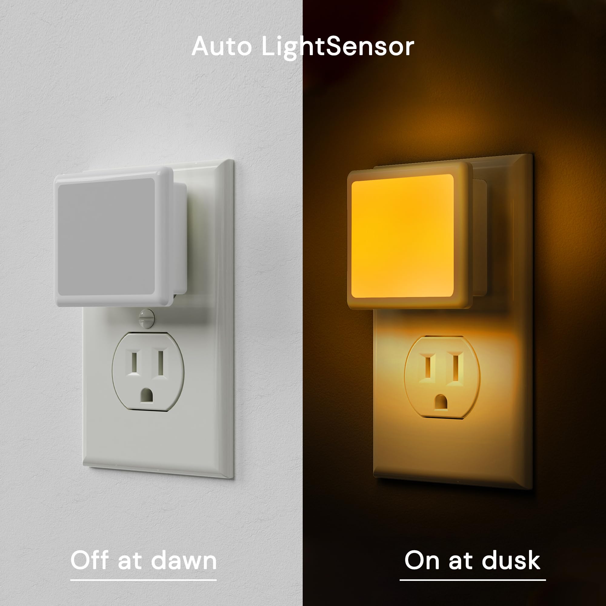 L LOHAS LED Night Lights Plug into Wall 2-Pack, 0.3W Plug in Night Light, Dusk to Dawn, 3000K Soft White, Bright Nightlight Auto-On/Off, for Adults Kids Room Bedroom Bathroom Hallway Kitchen, Non-Dim