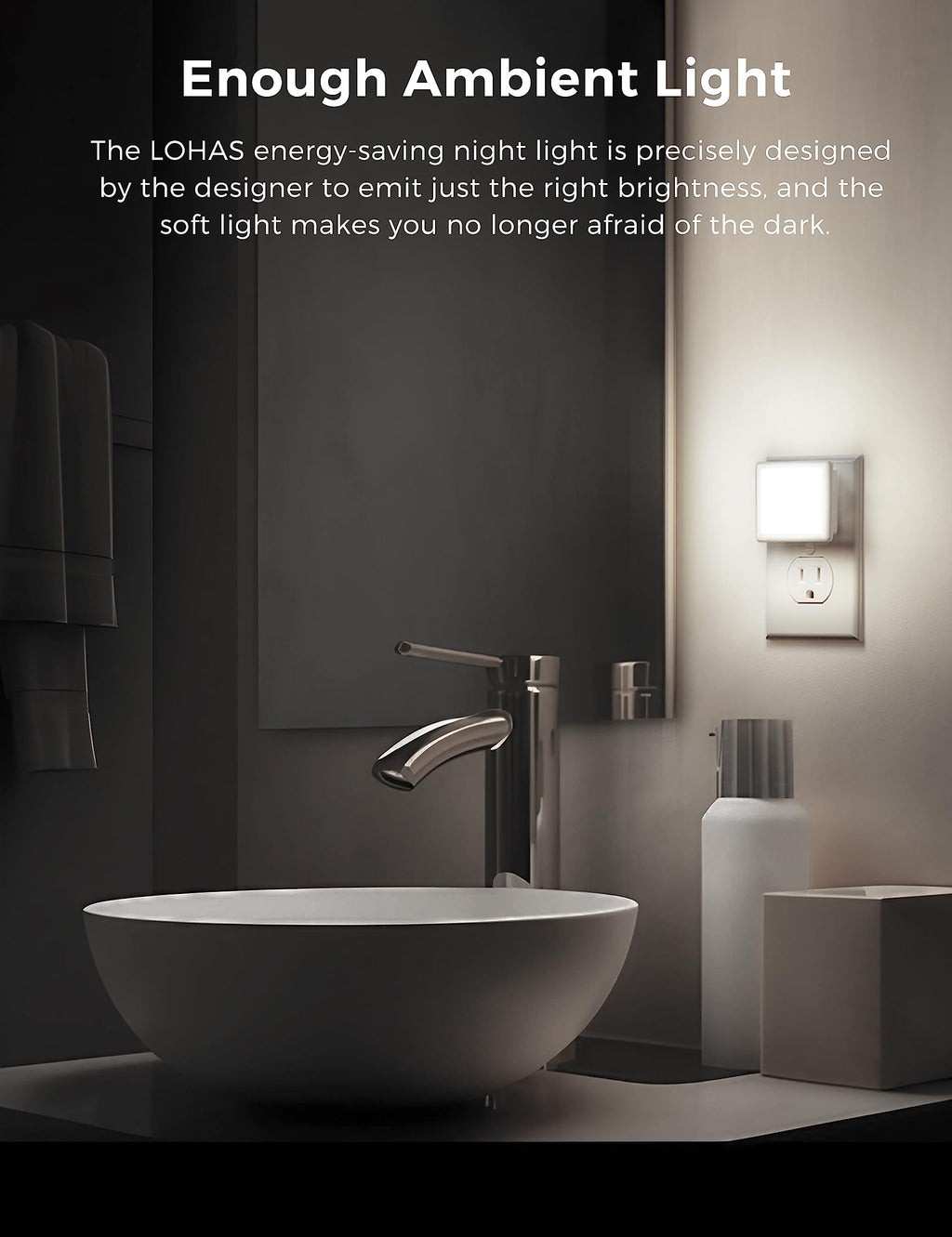 L LOHAS LED Night Lights Plug into Wall 2-Pack, 0.3W Plug in Night Light, Dusk to Dawn, 3000K Soft White, Bright Nightlight Auto-On/Off, for Adults Kids Room Bedroom Bathroom Hallway Kitchen, Non-Dim