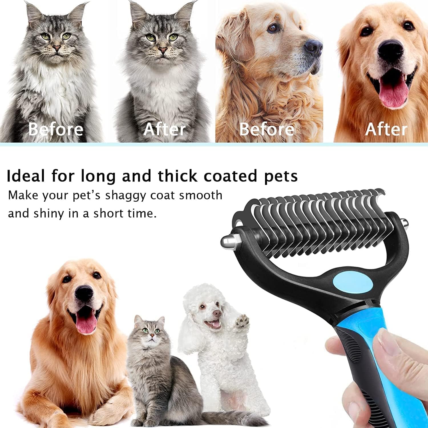 SILENCIO Undercoat Rake for Dogs Double Coat with Pet Comb, Pet Grooming Brush Double-Sided Deshedding Tool Removes Knot & Tangled Hair Dematting Comb for Dogs with Dog Comb for Grooming Furever Brush