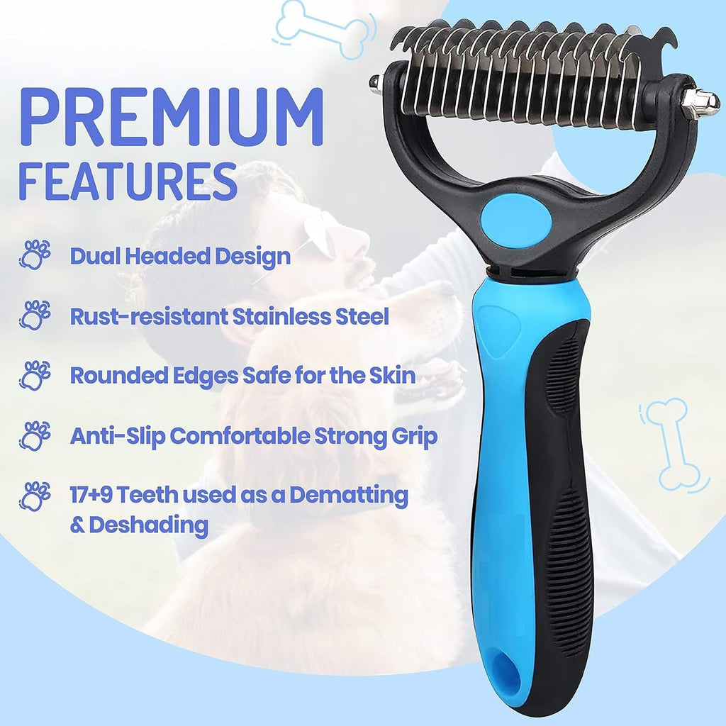 SILENCIO Undercoat Rake for Dogs Double Coat with Pet Comb, Pet Grooming Brush Double-Sided Deshedding Tool Removes Knot & Tangled Hair Dematting Comb for Dogs with Dog Comb for Grooming Furever Brush