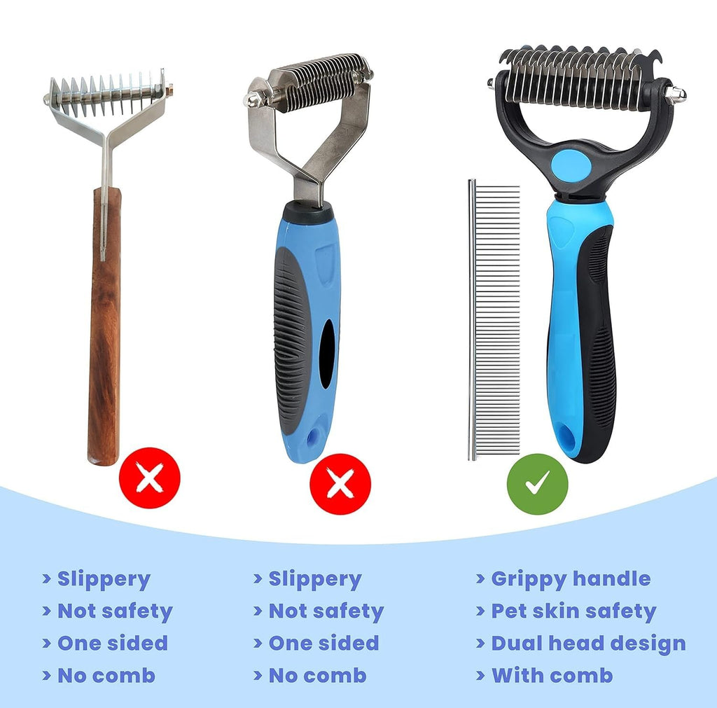 SILENCIO Undercoat Rake for Dogs Double Coat with Pet Comb, Pet Grooming Brush Double-Sided Deshedding Tool Removes Knot & Tangled Hair Dematting Comb for Dogs with Dog Comb for Grooming Furever Brush