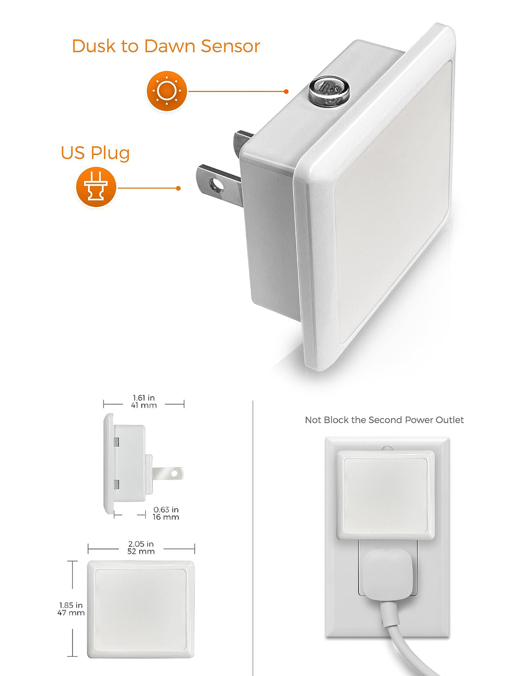 L LOHAS LED Night Lights Plug into Wall 2-Pack, 0.3W Plug in Night Light, Dusk to Dawn, 3000K Soft White, Bright Nightlight Auto-On/Off, for Adults Kids Room Bedroom Bathroom Hallway Kitchen, Non-Dim