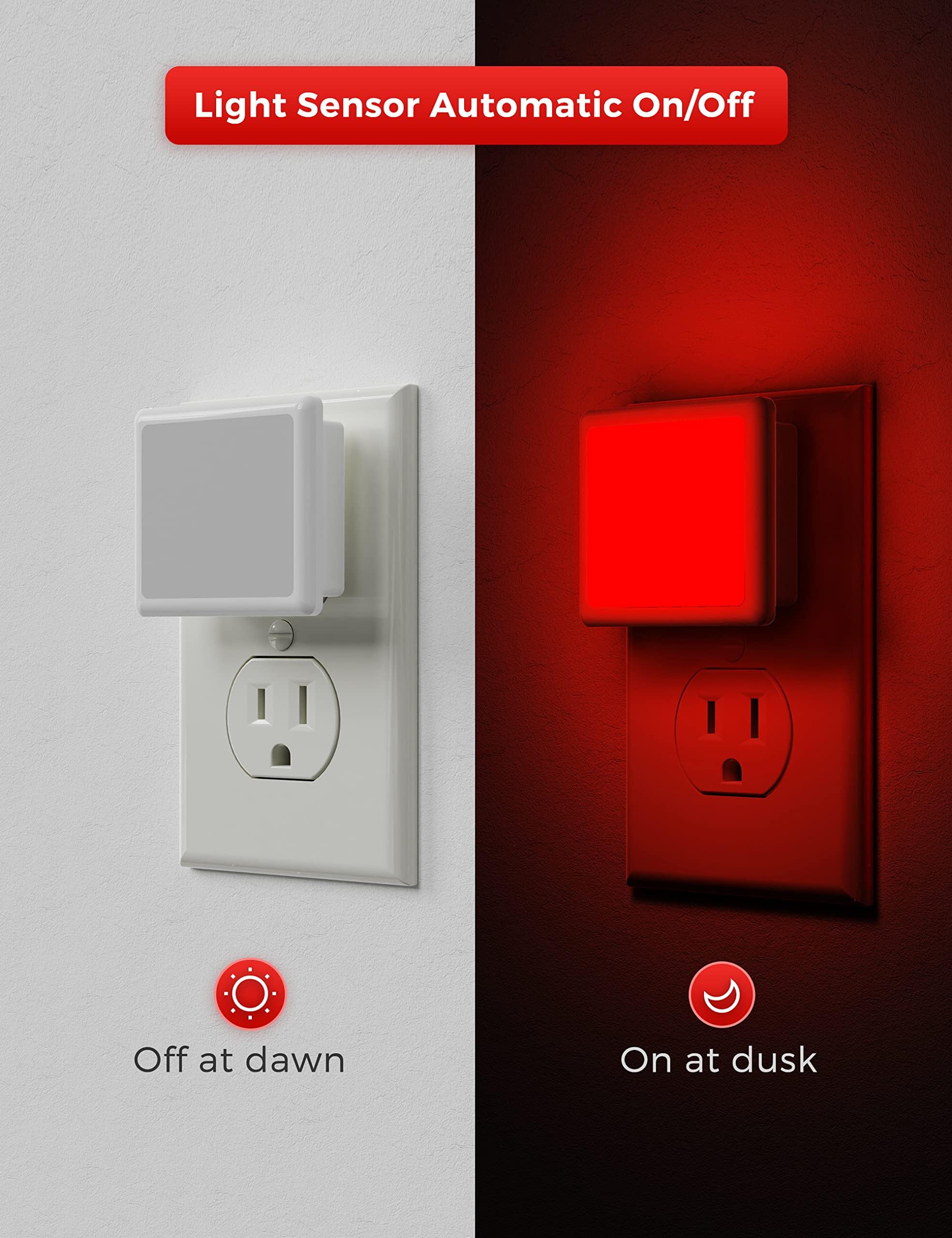 L LOHAS LED Night Lights Plug into Wall 2-Pack, 0.3W Plug in Night Light, Dusk to Dawn, 3000K Soft White, Bright Nightlight Auto-On/Off, for Adults Kids Room Bedroom Bathroom Hallway Kitchen, Non-Dim