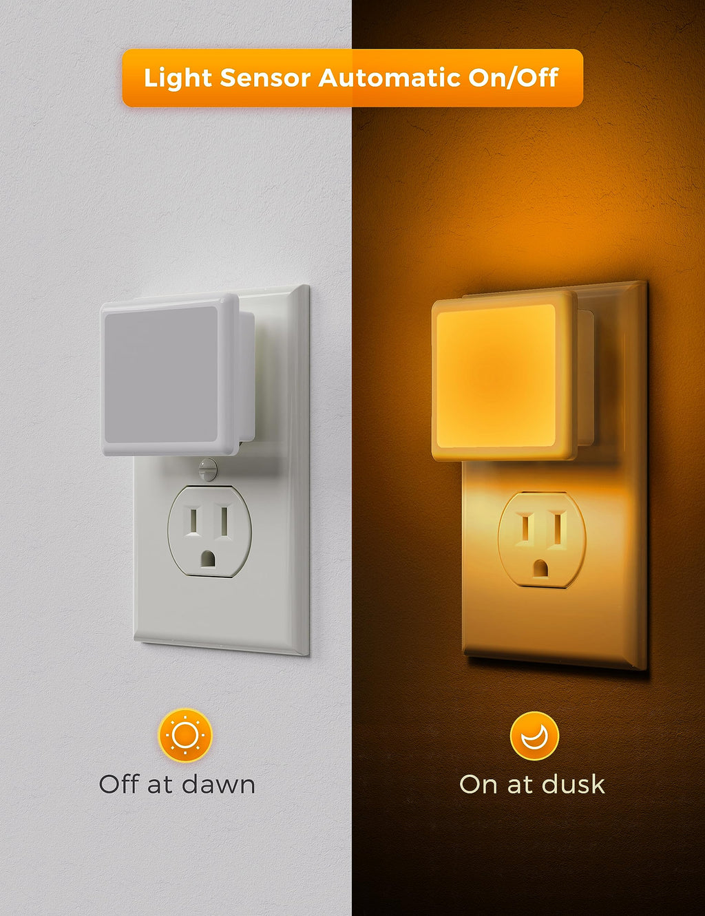 L LOHAS LED Night Lights Plug into Wall 2-Pack, 0.3W Plug in Night Light, Dusk to Dawn, 3000K Soft White, Bright Nightlight Auto-On/Off, for Adults Kids Room Bedroom Bathroom Hallway Kitchen, Non-Dim